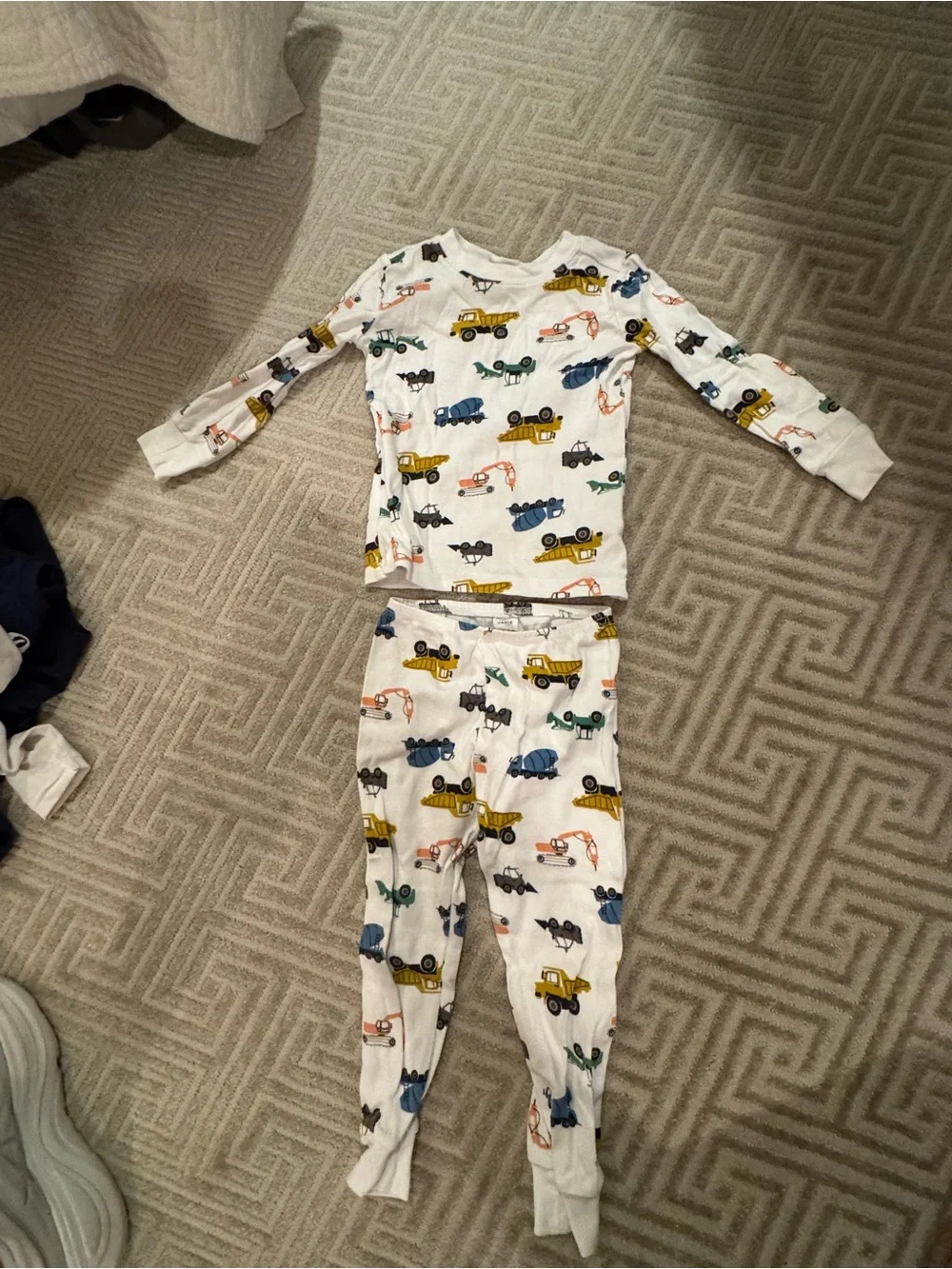 Janie and Jack White Pajama Set with Yellow, Blue, Green and Orange Trucks 3T